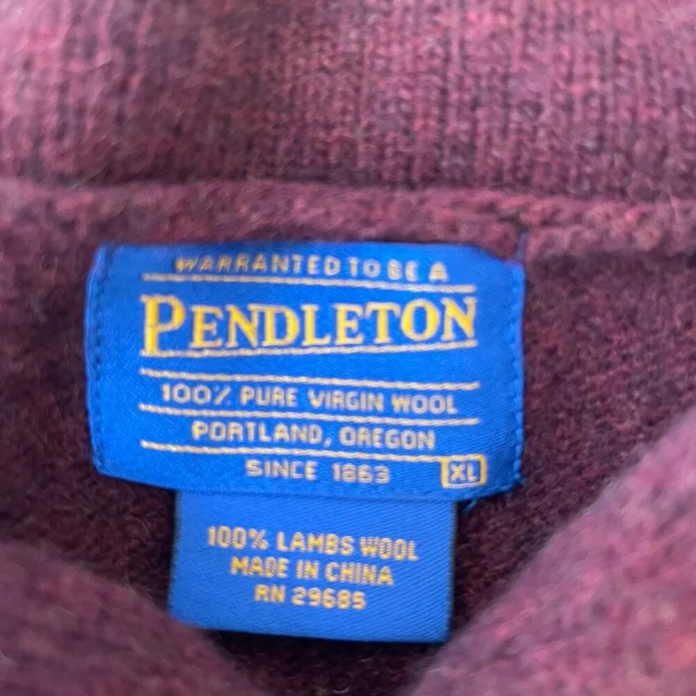 Pendleton Shawl Collar Sweater Mens Burgundy Lambswool Pullover Fisherman XL - Picture 12 of 12
